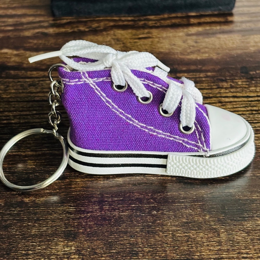Purple Canvas High Top Sneaker Keychain Mini Shoe Charm Accessory